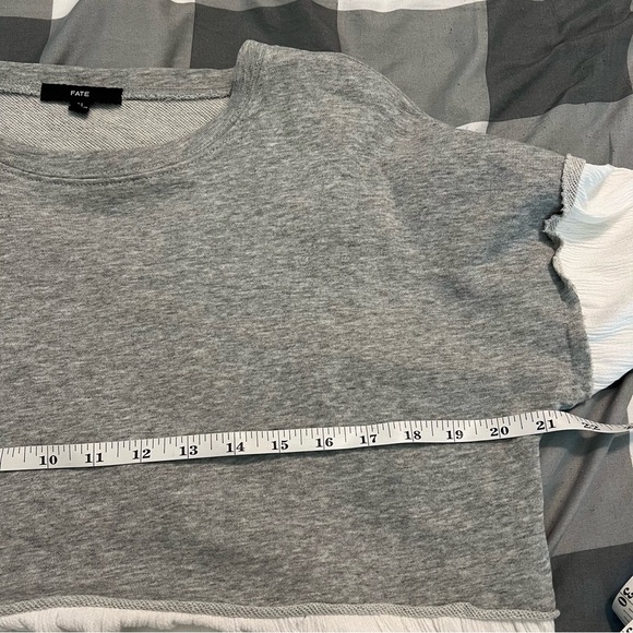 Fate Tiered French Terry and Gauze Boho Layered Tiered Top White and Grey Medium - Picture 9 of 11